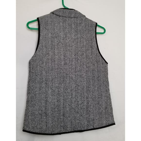 Merokeety Women's  Black And White Herringbone Vest Lined Zip Front Size Small - Picture 4 of 8